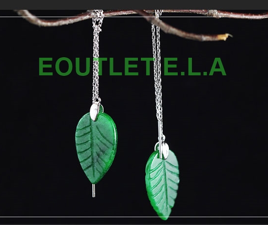 130mm GENUINE NATURAL GREEN JADE SOLID SILVER THREAD EARRINGS